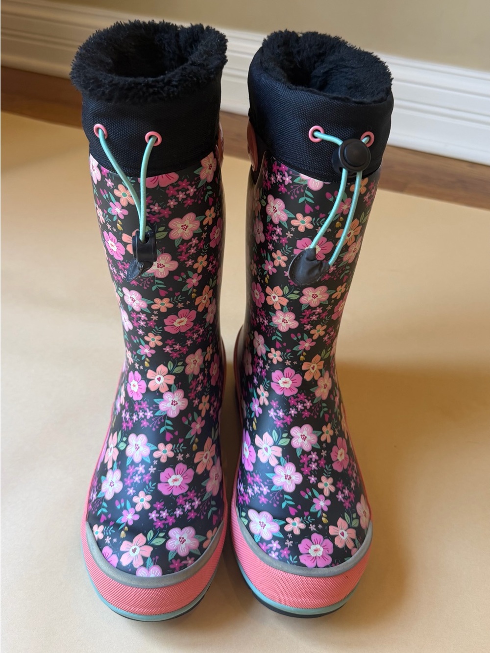 Western Chief Kids Winterprene Floral Black Boots Size 2/3 -30°F Girls Size 2/3